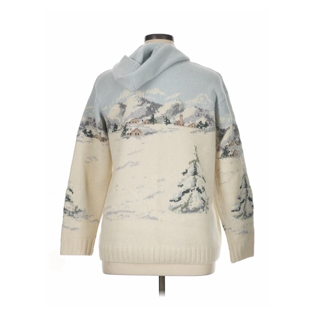 Lauren Ralph Lauren Sweater Winter Scene Wool Hand Knit Northern Sled Dog XL - Picture 2 of 6